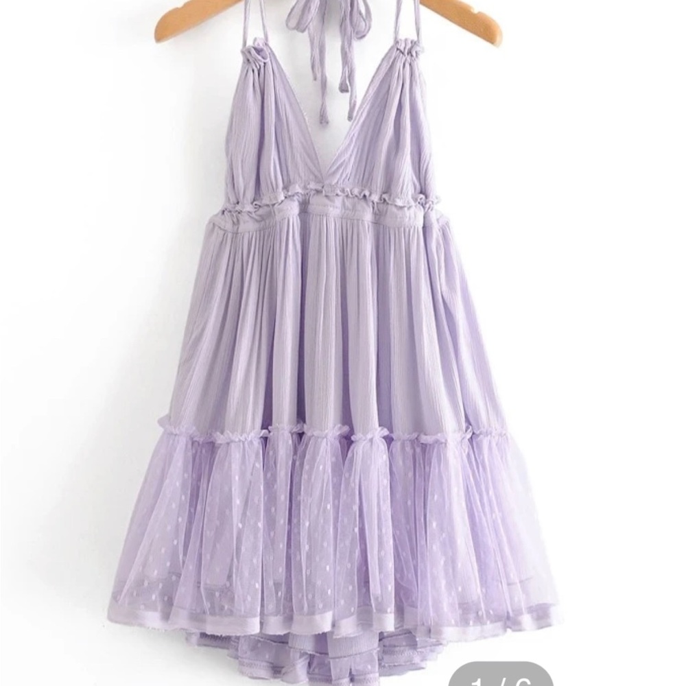 Backless Halter Mesh Flowy Mini Dress